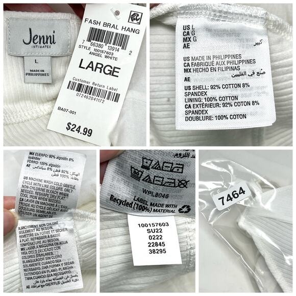 Jenni Intimates NWT Womens 2 Pack Padded Bralettes Adjustable Size L Angel White - Picture 7 of 7